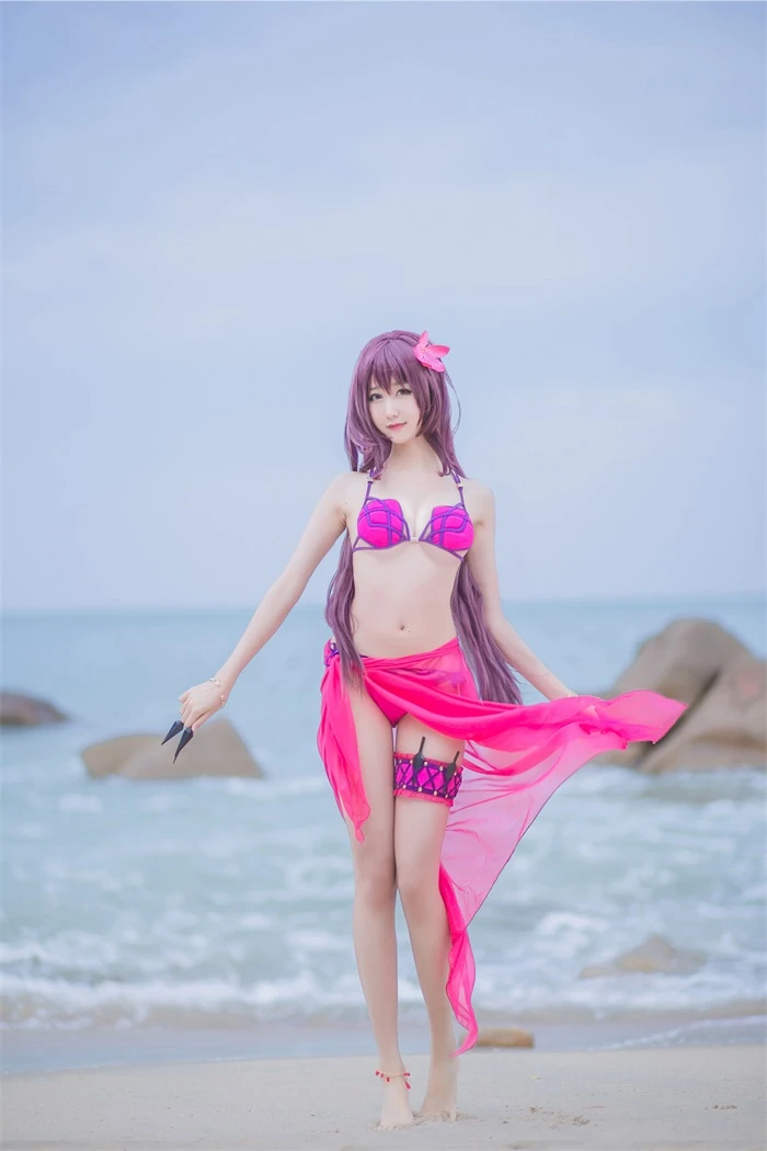 网红Coser@木绵绵OwO – 户外粉色泳衣斯卡哈 [21P/45MB]