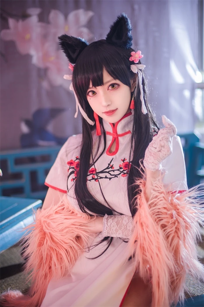 人气动漫Coser@Shika小鹿鹿 爱宕粉色旗袍兽耳[30P/63MB]